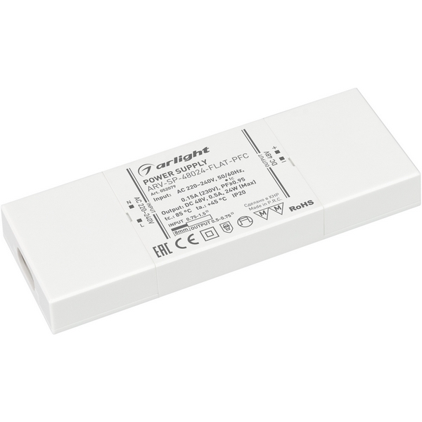 

Блок питания ARV-SP-48024-FLAT-PFC (48V, 0.5A, 24W) (Arlight, IP20 Пластик, 5 лет) 052079, ARV-SP 052079