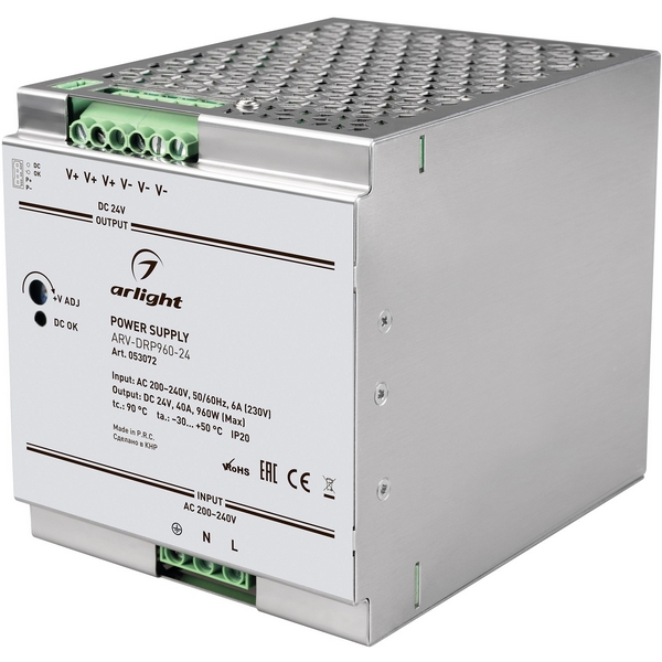 

Блок питания ARV-DRP960-24 (24V, 40A, 960W, PFC) (Arlight, IP20 Металл) 053072, ARV 053072