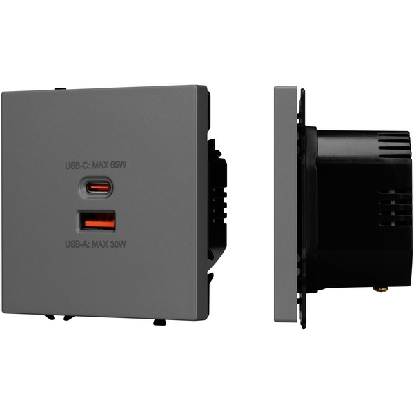 

Механизм розетки с быстрой USB зарядкой SCT-NOBE-MUAC-SFPL-FC-GR (65W, QC3) (Arlight) 054319, Серый, NOBE 054319