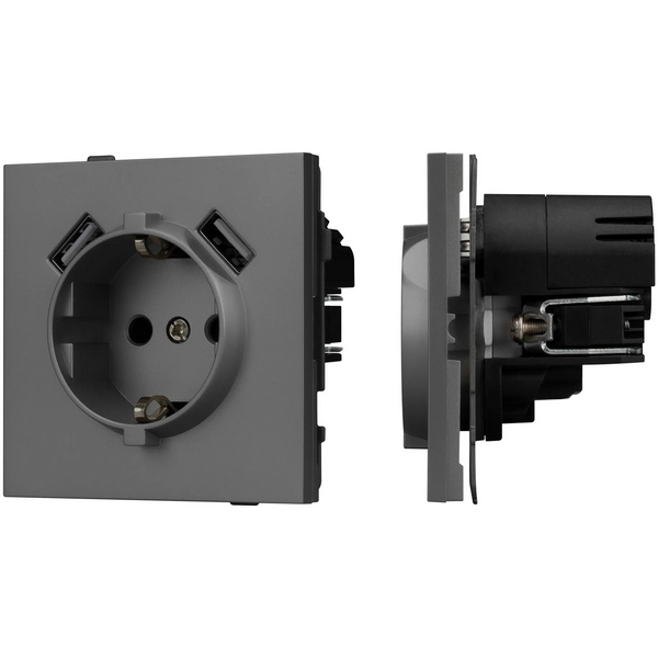 

Механизм розетки с USB зарядкой SCT-TENDO-MUAA-SFPL-GR (230V, 16A) (Arlight, Матовый графитовый) 054605, Серый, TENDO 054605