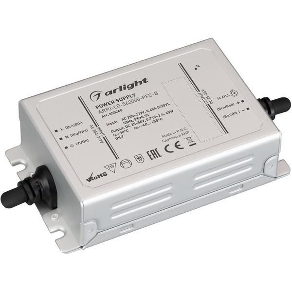 

Блок питания ARPJ-LG-562000-PFC-B (60W, 25-56V, 0.72-2A) (Arlight, IP67 Металл) 055268, ARPJ 055268