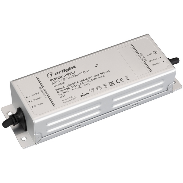 

Блок питания ARPJ-LG-566700-PFC-B (240W, 25-56V, 3.5-6.7A) (Arlight, IP67 Металл) 055273, ARPJ 055273