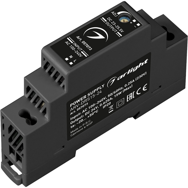 Изображение товара Блок питания ARV-DRS-15-24 (24V, 0.63A, 15W) для DIN-рейки