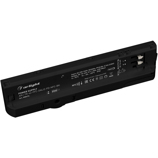 Изображение товара Блок питания для трековых систем ARJ-TR-42-PFC-DALI2-PD-NFC-BK (42W, 10-42V, 0.3-1.05A, 4TR) (Arlight, IP20 Пластик) 058476