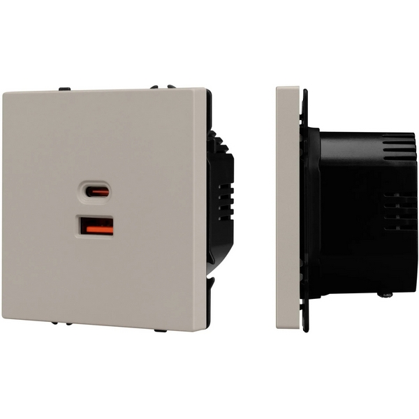 

Механизм розетки с быстрой USB зарядкой SCT-NOBE-MUAC-SFPL-FC-CA (65W, QC3) (Arlight, Кашемир) 059446, NOBE 059446