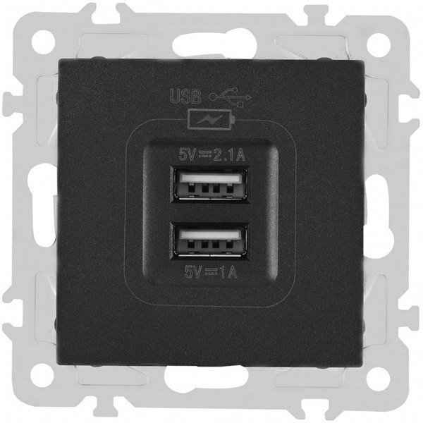 

Розетка USB 2.1А+1А Arte Milano am-206 206.46-1.black, Черный, am-206 206.46-1.black