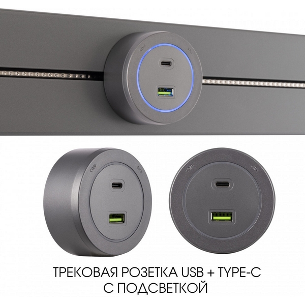 Трековая розетка USB+Type-C с подсветкой Arte Milano Am-track-sockets-39 399731TS/USB-Type-C Grey