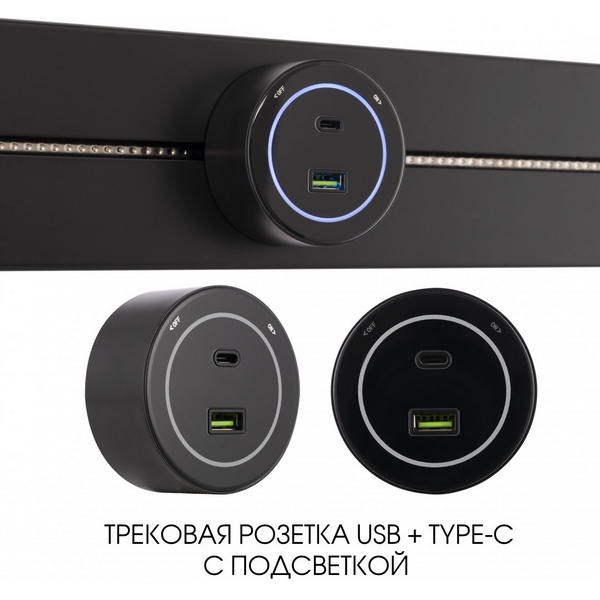 Трековая розетка USB+Type-C с подсветкой Arte Milano Am-track-sockets-39 399732TS/USB-Type-C Black