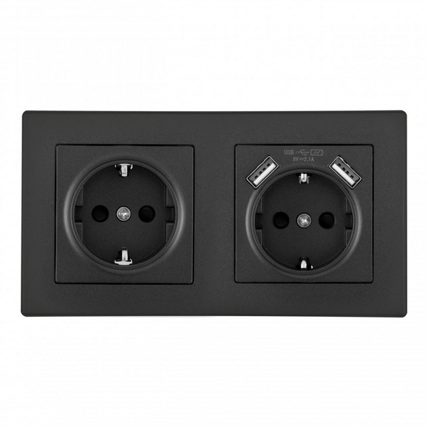 

Розетка встраиваемая двойная c заземлением, шторками и USBх2 в комплекте с рамкой (черный) Arte Milano SET06-2 SET06-2-47-1-40-1 black, SET06-2 SET06-2-47-1-40-1 black