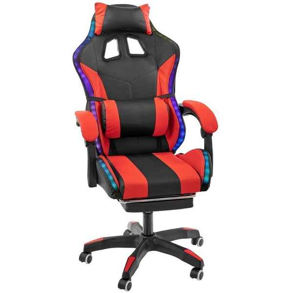Игровое кресло Alfa Pro Vision с подножкой и RGB LED подсветкой, чёрный красный (Bradex Home)