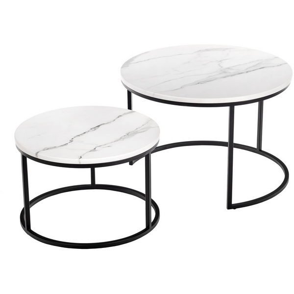 Набор кофейных столиков белый мрамор с чёрными ножками, 2шт Bradex Home Tango RF 0207