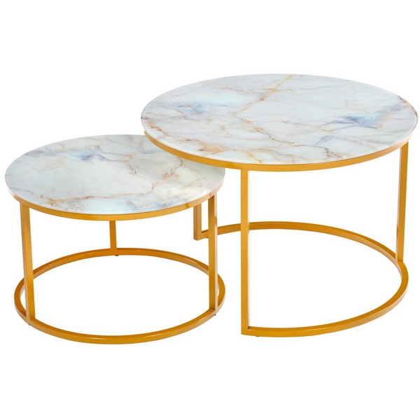 Набор кофейных столиков мрамор с ножками матовое золото, 2шт Bradex Home Tango RF 0353