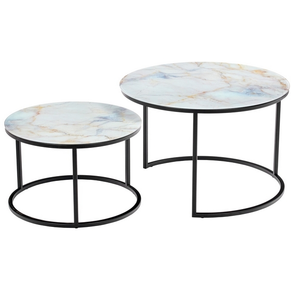 Набор кофейных столиков мрамор с чёрными ножками, 2шт Bradex Home Tango RF 0354
