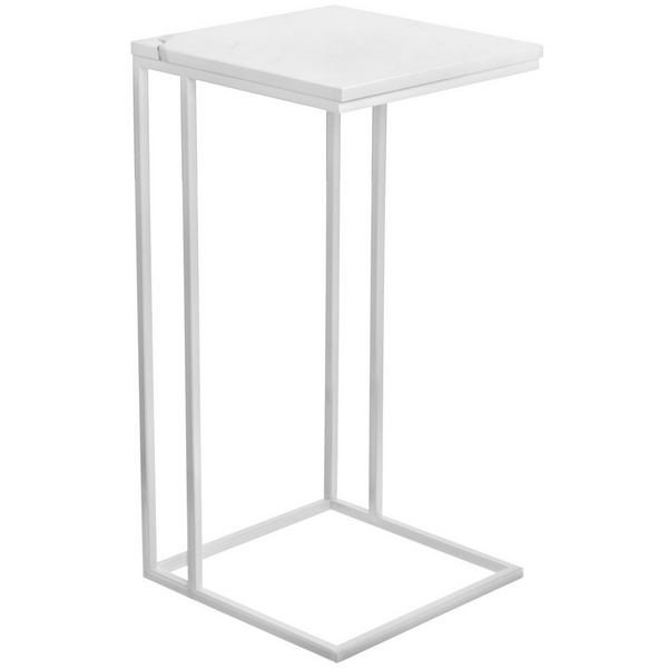 Придиванный столик 35x35см, белый мрамор с белыми ножками Bradex Home Loft RF 0356