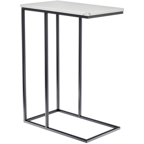 Придиванный столик 50x30см, белый мрамор с черными ножками Bradex Home Loft RF 0358