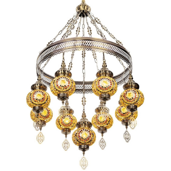 Изображение товара Подвесная люстра с подвесками Citilux Каир CL419185 янтарь 9 ламп Восточный стиль