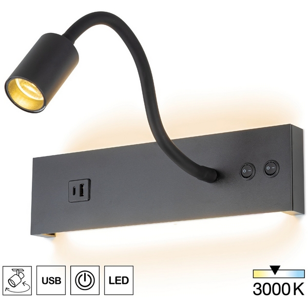 

Настенный светильник LED с USB со спотом на гибкой ножке для чтения с выключателем Citilux Декарт CL704471, Черный, Декарт CL704471