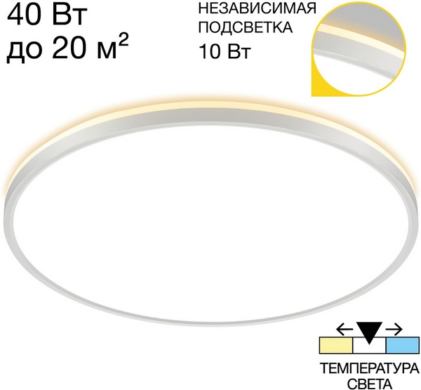 

Настенно-потолочный светильник круглый светодиодный с подсветкой IP40 Citilux Norma CL748500, Белый, Norma CL748500