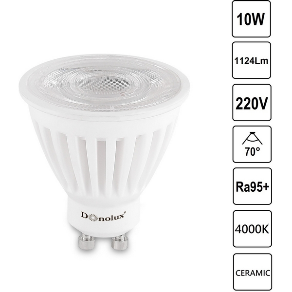 

Светодиодная лампа Donolux DL18275 CERAMIC DL18275N10GU10 70 10Вт, 4000K, 1124Лм, DL18275 DL18275N10GU10 70
