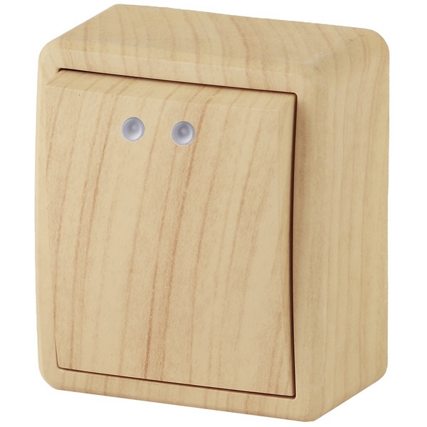 

Выключатель накладной одноклавишный с подсветкой (сосна) ЭРА 11-1202-11, 11-1202-11