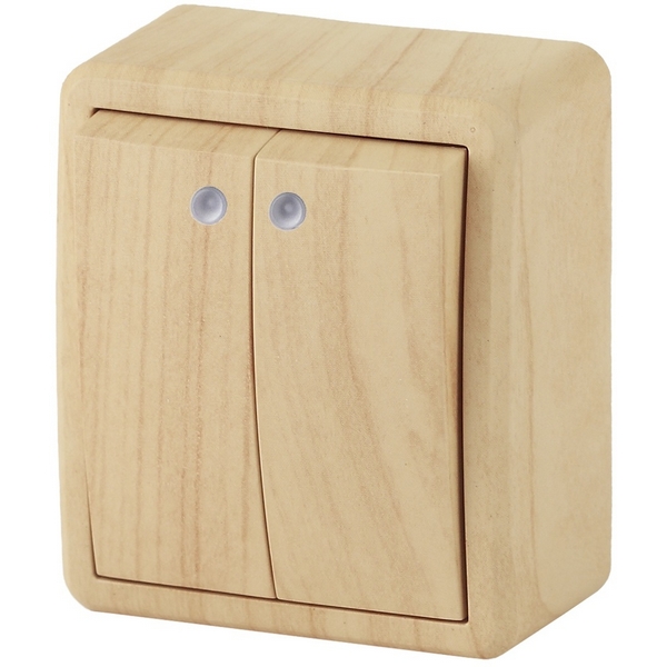 

Выключатель накладной двухклавишный с подсветкой (сосна) ЭРА 11-1205-11, 11-1205-11