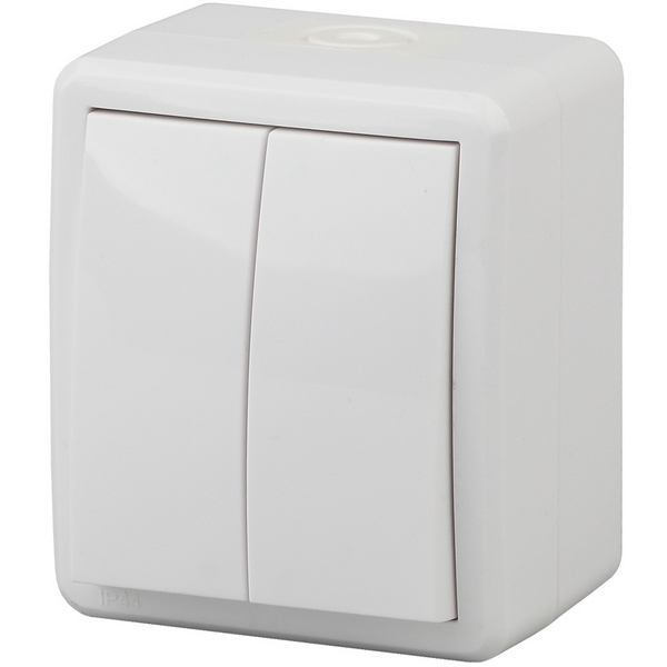 

Выключатель накладной двухклавишный (белый) IP54 ЭРА 11-1404-01, 11-1404-01