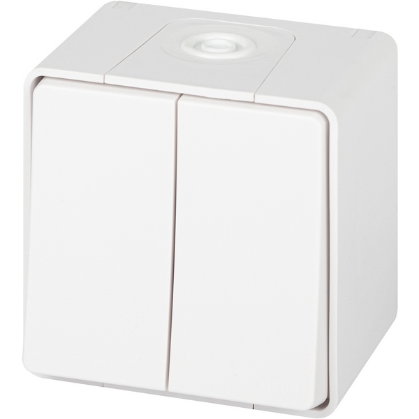 

Выключатель накладной двухклавишный (белый) IP55 ЭРА 11-1504-01, 11-1504-01