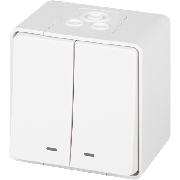 

Выключатель накладной двухклавишный с подсветкой (белый) IP55 ЭРА 11-1505-01, 11-1505-01