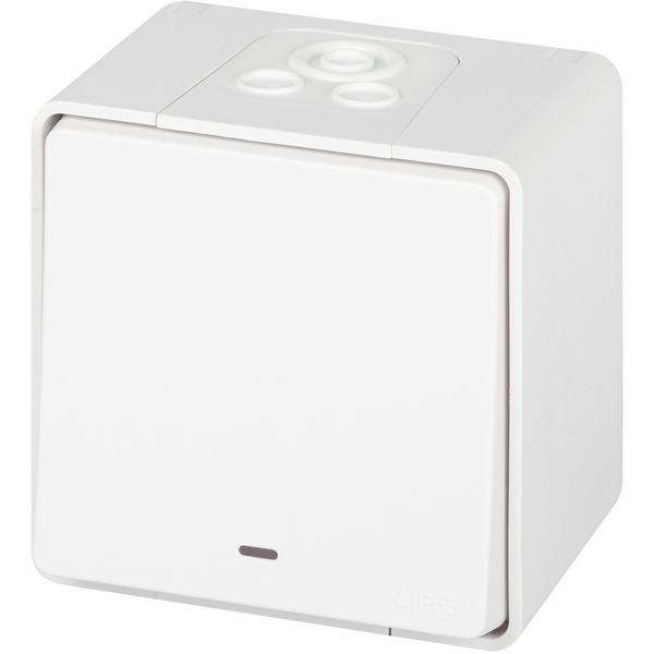 

Проходной переключатель накладной одноклавишный с подсветкой (белый) IP55 ЭРА 11-1507-01, 11-1507-01