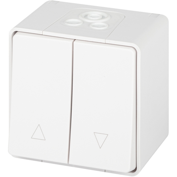 

Проходной переключатель накладной одноклавишный для жалюзи (белый) IP55 ЭРА 11-1508-01, 11-1508-01