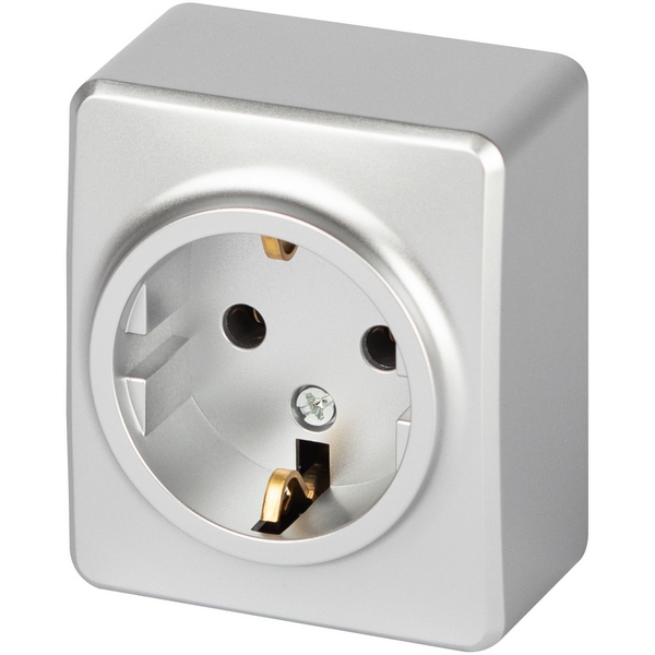 

Розетка накладная с заземлением и шторками (алюминий) ЭРА 11-2203-03, 11-2203-03