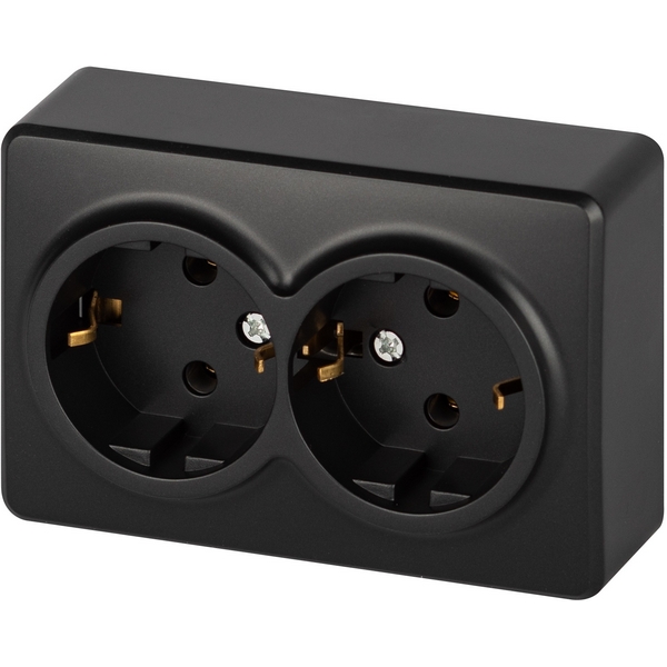 Изображение товара Розетка накладная двойная с заземлением и шторками (антрацит) ЭРА 11-2205-05