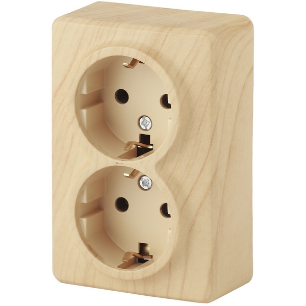 

Розетка накладная двойная с заземлением и шторками (сосна) ЭРА 11-2206-11, 11-2206-11