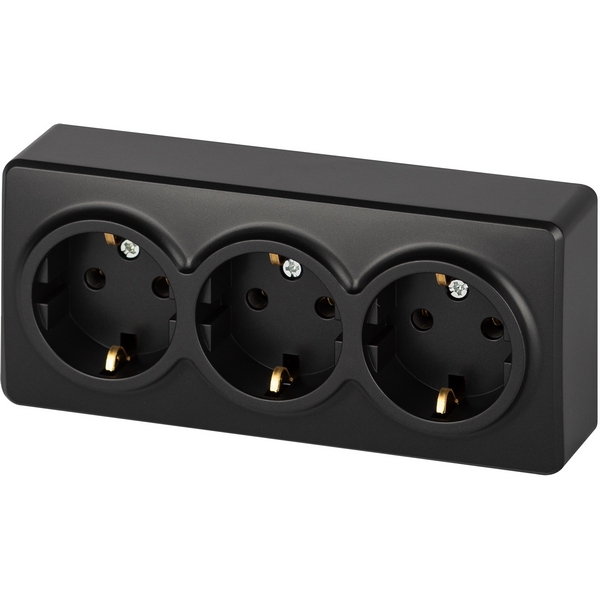 

Розетка накладная тройная с заземлением и шторками (антрацит) ЭРА 11-2208-05, Черный, 11-2208-05