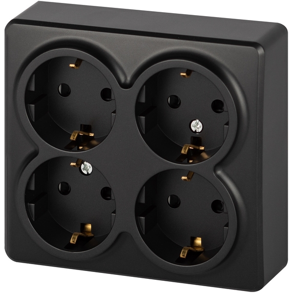 

Розетка накладная четверная с заземлением и шторками (антрацит) ЭРА 11-2211-05, Черный, 11-2211-05