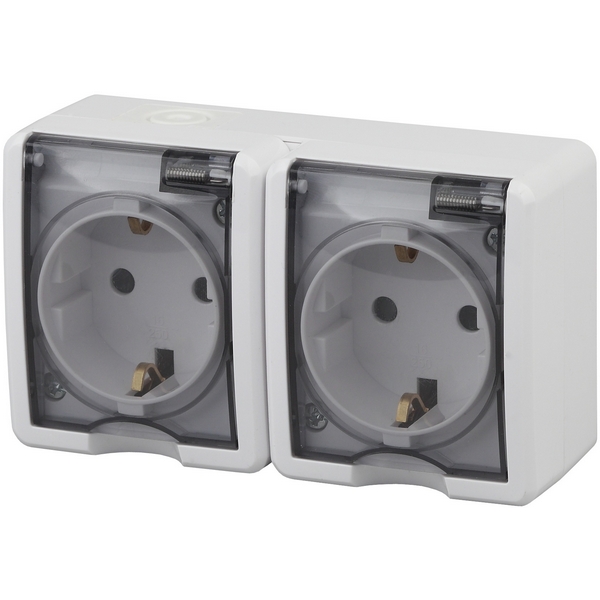 

Розетка накладная двойная с заземлением и крышкой (белый) IP54 ЭРА 11-2403-01, 11-2403-01