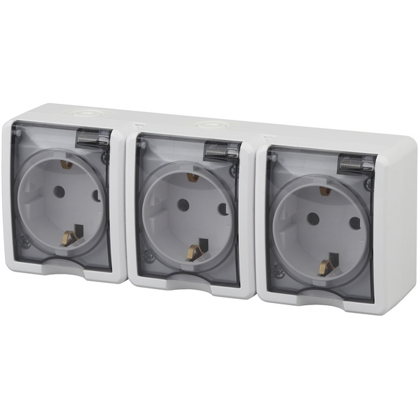 

Розетка накладная тройная с заземлением и крышкой (белый) IP54 ЭРА 11-2405-01, 11-2405-01