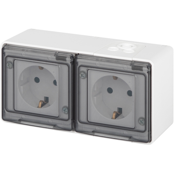 

Розетка накладная двойная с заземлением и крышкой (белый) IP55 ЭРА 11-2503-01, 11-2503-01