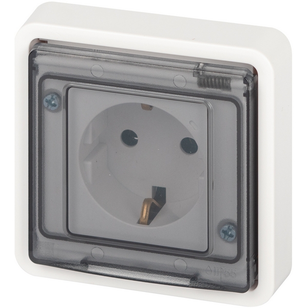 Изображение товара Розетка с заземлением и защитной крышкой ЭРА 11-2522-01 белая