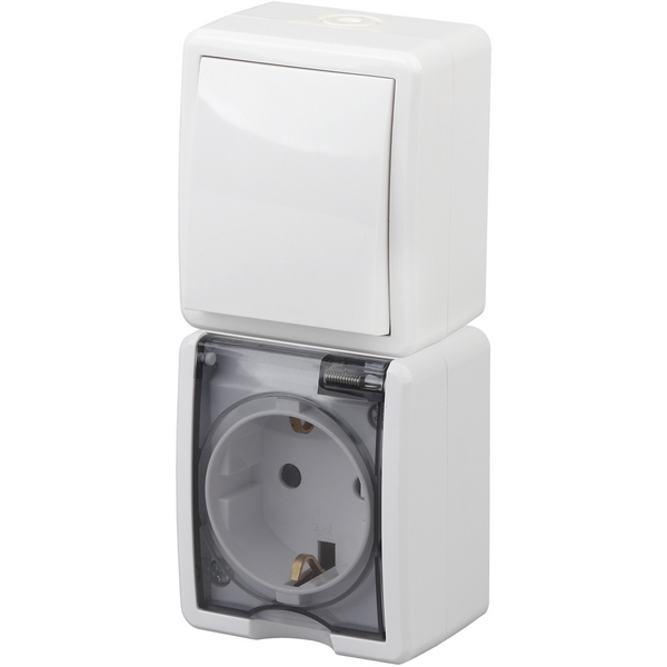 Изображение товара Розетка накладная с заземлением и клавишным выключателем IP54 ЭРА 11-7407-01