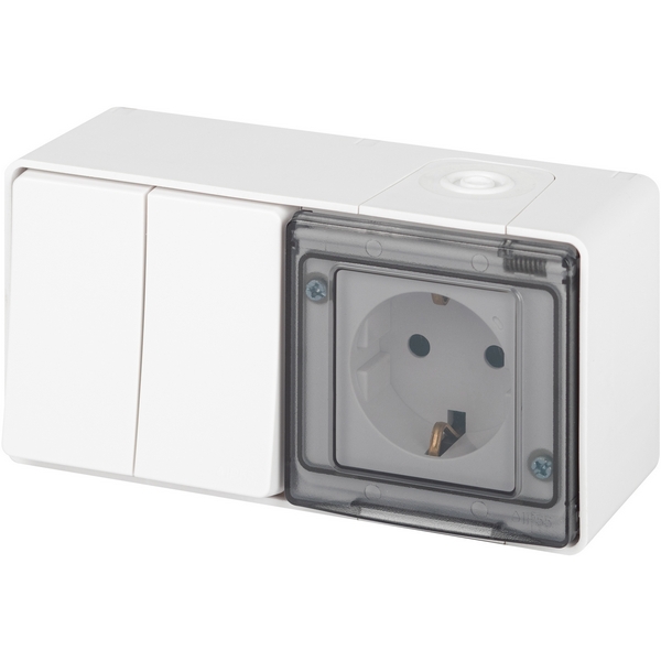 

Розетка накладная с защитной крышкой с двухклавишным выключателем (белый) IP55 ЭРА 11-7502-01, 11-7502-01