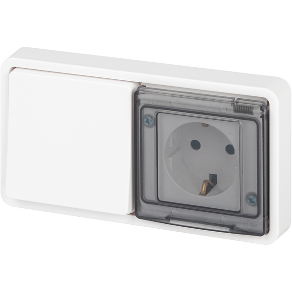 

Розетка встраиваемая с защитной крышкой с одноклавишным выключателем (белый) IP55 ЭРА 11-7521-01, 11-7521-01
