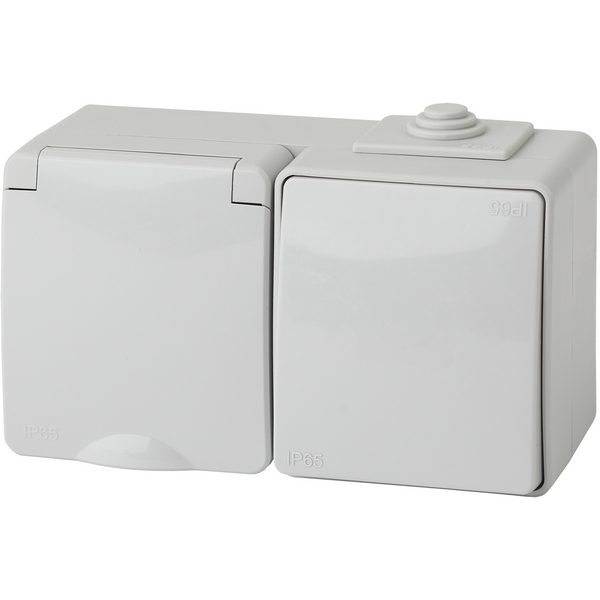 

Розетка с заземлением и крышкой с одноклавишным выключателем (серый) ЭРА 11-7601-03, 11-7601-03