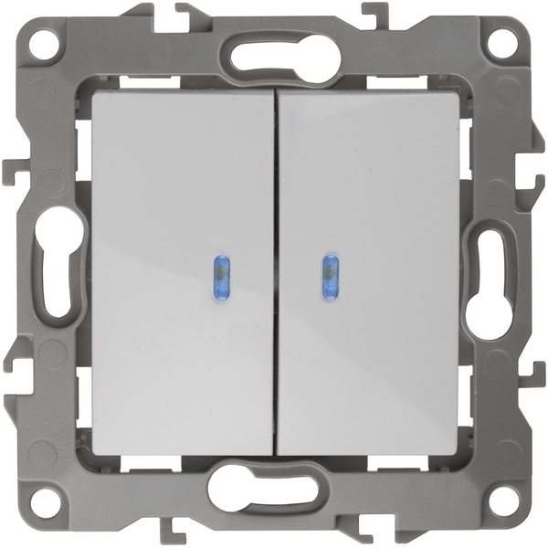 Изображение товара Выключатель встраиваемый двухклавишный с подсветкой ЭРА 12-1105-01 белый