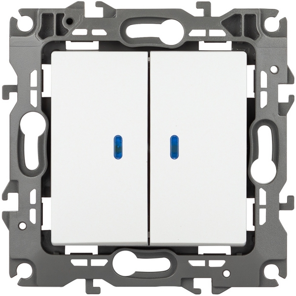 

Выключатель встраиваемый двухклавишный с подсветкой (белый матовый) ЭРА 12-1105-01М, 12-1105-01М