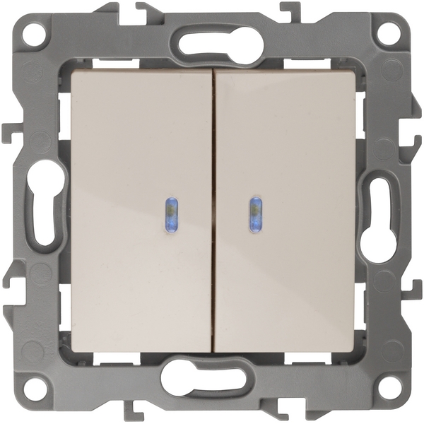 Изображение товара Выключатель встраиваемый двухклавишный с подсветкой слоновая кость ЭРА 12-1105-02