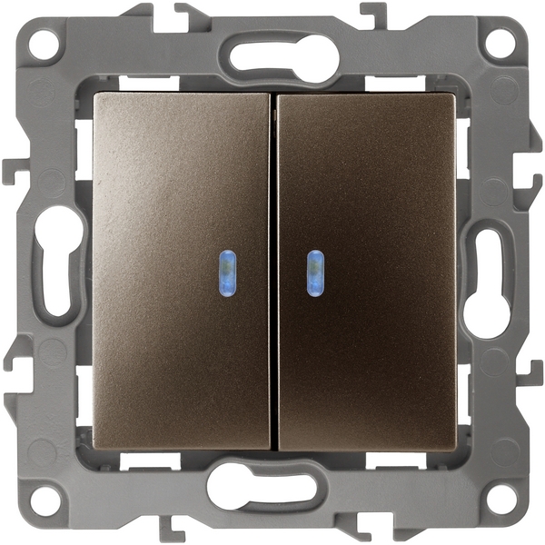 

Выключатель двухклавишный с подсветкой (бронза) ЭРА 12-1105-13, 12-1105-13