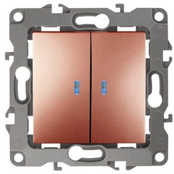 

Выключатель встраиваемый двухклавишный с подсветкой (медь) ЭРА 12-1105-14, 12-1105-14