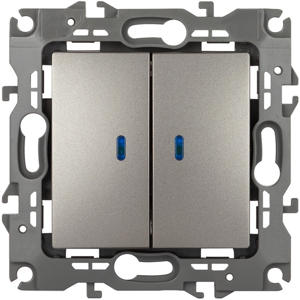 

Выключатель встраиваемый двухклавишный с подсветкой (титан) ЭРА 12-1105-16, Серый, 12-1105-16