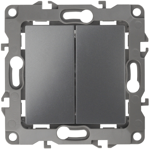 

Проходной переключатель двухклавишный встраиваемый (графит) ЭРА 12-1106-12, 12-1106-12